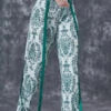 Print Ribbon Cotton Straight Pants -Ada Fashion Fashion Green Print Ribbon Cotton Straight Pants Fall Ada Fashion 176575822