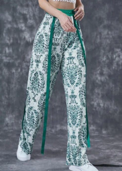 Print Ribbon Cotton Straight Pants