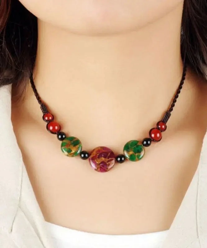 Fashion Red Agate Green Agate Golden Colored Stone Gratuated Bead Necklace ML0343 3 Fashion Red Agate Green Agate Golden Colored Stone Gratuated Bead Necklace ML0343