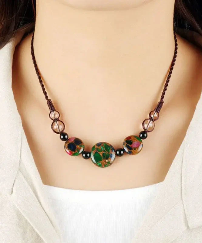 Fashion Red Agate Green Agate Golden Colored Stone Gratuated Bead Necklace ML0343 4 Fashion Red Agate Green Agate Golden Colored Stone Gratuated Bead Necklace ML0343 - Image 2
