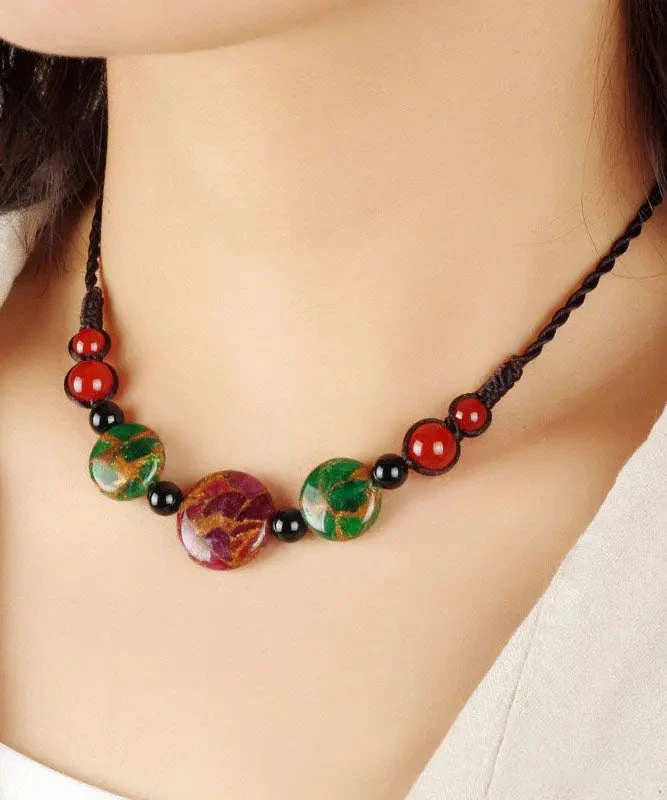 Fashion Red Agate Green Agate Golden Colored Stone Gratuated Bead Necklace ML0343 5 Fashion Red Agate Green Agate Golden Colored Stone Gratuated Bead Necklace ML0343 - Image 3