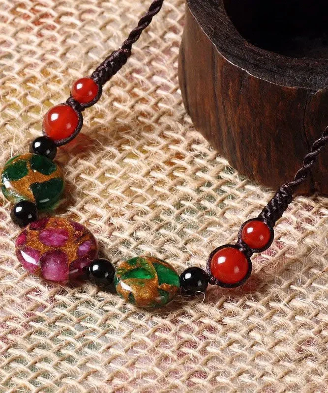 Fashion Red Agate Green Agate Golden Colored Stone Gratuated Bead Necklace ML0343 7 Fashion Red Agate Green Agate Golden Colored Stone Gratuated Bead Necklace ML0343 - Image 5