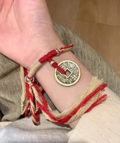 Fashion Red Hand Knitting Copper Cash Chain Bracelet ML0297