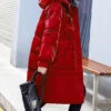 Fashion Red Stand Collar Zippered Patchwork Bright Hooded Long Fine Cotton Filled Coats Winter LY9907 -Ada Fashion Fashion Red Stand Collar Zippered Patchwork Bright Hooded Long Fine Cotton Filled Coats Winter1