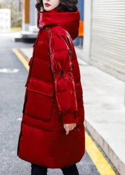 Fashion Red Stand Collar Zippered Patchwork Bright Hooded Long Fine Cotton Filled Coats Winter LY9907 -Ada Fashion Fashion Red Stand Collar Zippered Patchwork Bright Hooded Long Fine Cotton Filled Coats Winter3