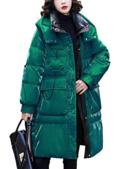 Fashion Red Stand Collar Zippered Patchwork Bright Hooded Long Fine Cotton Filled Coats Winter LY9907 -Ada Fashion Fashion Red Stand Collar Zippered Patchwork Bright Hooded Long Fine Cotton Filled Coats Winter5