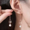 Fashion Rose Gold Sterling Silver Pearl Gourd Drop Earrings LY2012