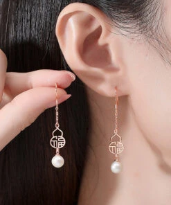Fashion Rose Gold Sterling Silver Pearl Gourd Drop Earrings LY2012