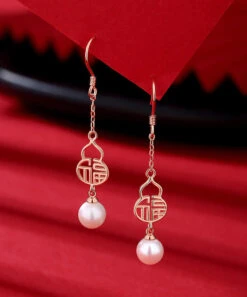 Fashion Rose Gold Sterling Silver Pearl Gourd Drop Earrings LY2012 -Ada Fashion Fashion Rose Gold Sterling Silver Pearl Gourd Drop Earrings4