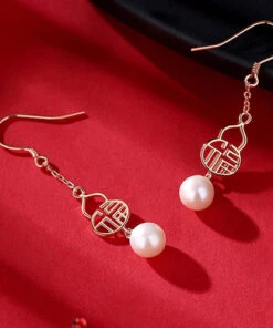 Fashion Rose Gold Sterling Silver Pearl Gourd Drop Earrings LY2012 -Ada Fashion Fashion Rose Gold Sterling Silver Pearl Gourd Drop Earrings5
