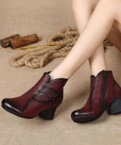 Fashion Splicing Chunky Boots Black CowhideLeather LY0237 -Ada Fashion Fashion Splicing Chunky Boots Black Cowhide Leather4