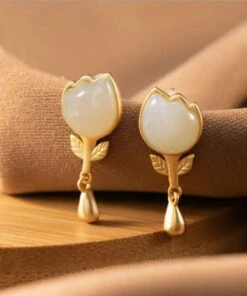 Fashion Yellow Sterlign Silver Inlaid Jade Leaf Drop EarringsLY8603 -Ada Fashion Fashion Yellow Sterlign Silver Inlaid Jade Leaf Drop Earrings Ada Fashion 150942310