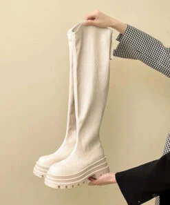 Fashion Zippered Splicing Platform Knee Boots Black ML1691 -Ada Fashion Fashion Zippered Splicing Platform Knee Boots Black4