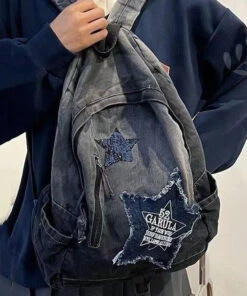 Fine Black Gradient Large CapacityDenim Backpack Bag ML2236 -Ada Fashion Fine Black Gradient Large Capacity Denim Backpack Bag3