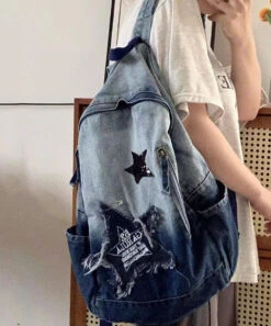 Fine Black Gradient Large CapacityDenim Backpack Bag ML2236 -Ada Fashion Fine Black Gradient Large Capacity Denim Backpack Bag4