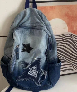 Fine Black Gradient Large CapacityDenim Backpack Bag ML2236 -Ada Fashion Fine Black Gradient Large Capacity Denim Backpack Bag5