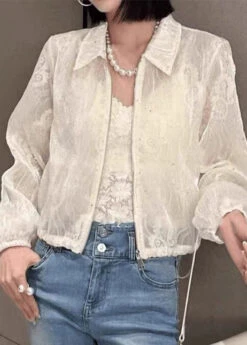 Fine Black Peter Pan Collar Zircon Zippered UPF 50+ Coat Long Sleeve VB1051 -Ada Fashion Fine Black Peter Pan Collar Zircon Zippered UPF 50 Coat Long Sleeve4