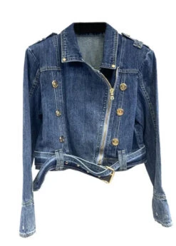 Fine Blue Peter Pan Collar Zip Up Patchwork Denim Jackets Fall ML0738 -Ada Fashion Fine Blue Peter Pan Collar Zip Up Patchwork Denim Jackets Fall Ada Fashion 163887648