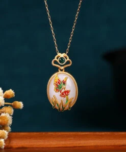 Fine Gold Copper Overgild Jade Crystal Butterfly Floral Pendant Necklace KX1069 -Ada Fashion Fine Gold Copper Overgild Jade Crystal Butterfly Floral Pendant Necklace4