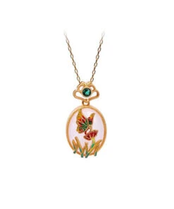Fine Gold Copper Overgild Jade Crystal Butterfly Floral Pendant Necklace KX1069 -Ada Fashion Fine Gold Copper Overgild Jade Crystal Butterfly Floral Pendant Necklace5