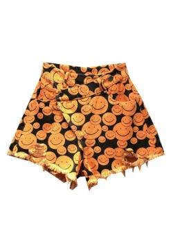 Fine Orange Print Patchwork Denim Wide Leg Shorts Summer ML0708 -Ada Fashion Fine Orange Print Patchwork Denim Wide Leg Shorts Summer Ada Fashion 163902573