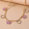 Fine Purple Sterling Silver Overgild Zircon Butterfly Love Pendant Necklace DF1011