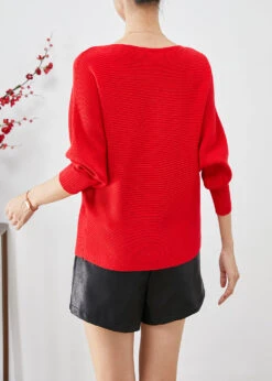 Fine Red Slash Neck Oversized Knit Sweater Tops Batwing Sleeve LY9330 -Ada Fashion Fine Red Slash Neck Oversized Knit Sweater Tops Batwing Sleeve4 2155654d 8644 43c7 bbb6 a3f9e52ca8bb