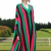 Striped Woolen Long Sweater Dress Long Sleeve -Ada Fashion Fine Red V Neck Striped Woolen Long Sweater Dress Long Sleeve Ada Fashion 177518894