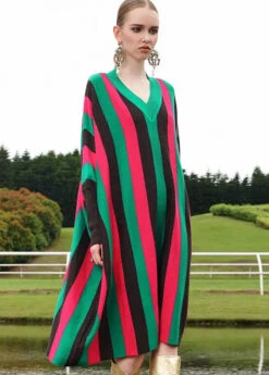 Striped Woolen Long Sweater Dress Long Sleeve