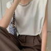 Fine White Metal Necklace Original Design Cotton Tank Sleeveless LY2617 -Ada Fashion Fine White Metal Necklace Original Design Cotton Tank Sleeveless1