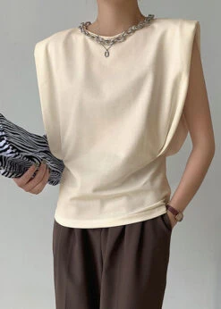 Fine White Metal Necklace Original Design Cotton Tank Sleeveless LY2617 -Ada Fashion Fine White Metal Necklace Original Design Cotton Tank Sleeveless3