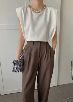 Fine White Metal Necklace Original Design Cotton Tank Sleeveless LY2617 -Ada Fashion Fine White Metal Necklace Original Design Cotton Tank Sleeveless5