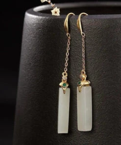 Fine White Sterling Silver Overgild Inlaid Jade Rectangular Drop Earrings LY8549 -Ada Fashion Fine White Sterling Silver Overgild Inlaid Jade Rectangular Drop Earrings Ada Fashion 150919194