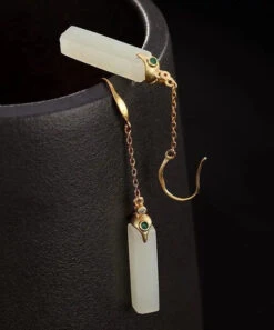 Fine White Sterling Silver Overgild Inlaid Jade Rectangular Drop Earrings LY8549 -Ada Fashion Fine White Sterling Silver Overgild Inlaid Jade Rectangular Drop Earrings Ada Fashion 150919278