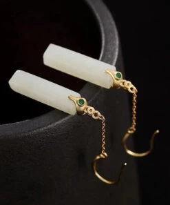 Fine White Sterling Silver Overgild Inlaid Jade Rectangular Drop Earrings LY8549 -Ada Fashion Fine White Sterling Silver Overgild Inlaid Jade Rectangular Drop Earrings Ada Fashion 150919343
