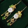 Fine White Sterling Silver Overgild Jade Tassel Drop Earrings LY8552
