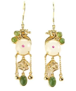 Fine White Sterling Silver Overgild Jade Tassel Drop Earrings LY8552 -Ada Fashion Fine White Sterling Silver Overgild Jade Tassel Drop Earrings Ada Fashion 150917324