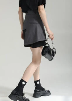 Fitted Asymmetrical Patchwork Cotton High Waist Shorts Summer LY9472 -Ada Fashion Fitted Asymmetrical Patchwork Cotton High Waist Shorts Summer4