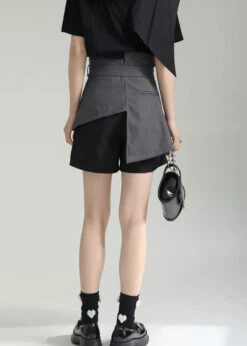 Fitted Asymmetrical Patchwork Cotton High Waist Shorts Summer LY9472 -Ada Fashion Fitted Asymmetrical Patchwork Cotton High Waist Shorts Summer5