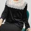 Fitted Black Lace Patchwork Silm Fit Velour Blouses Spring YU1057 -Ada Fashion Fitted Black Lace Patchwork Silm Fit Velour Blouses Spring1