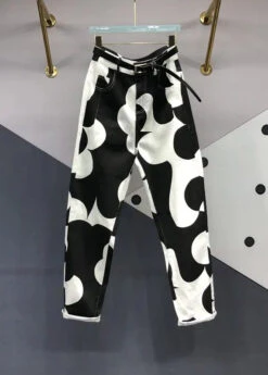 French Asymmetrical Print Pockets Patchwork Denim Pants Fall ML0784