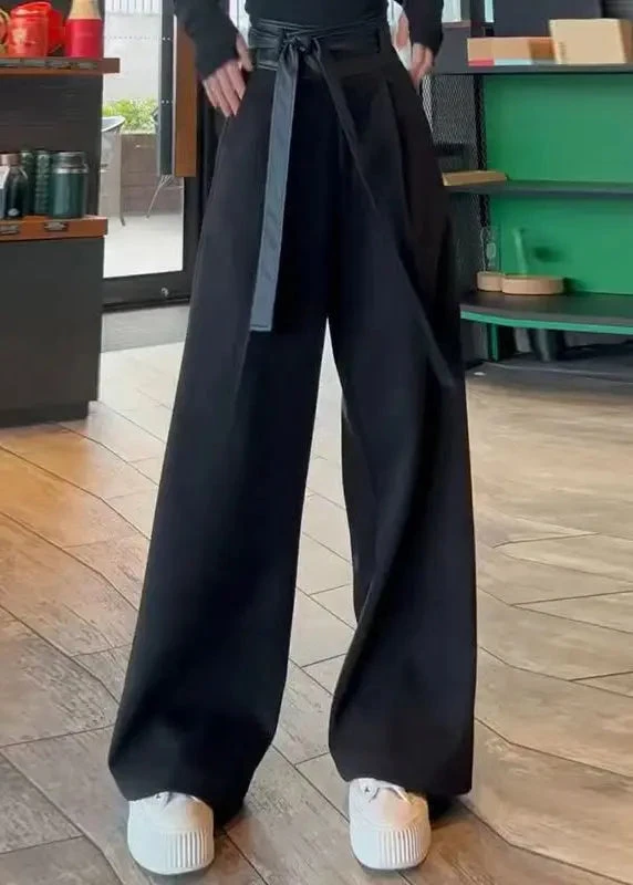 French Black LaceUp Pocket Shigh Waist Patchwork Cotton Pants Fall LY9069 4 French Black LaceUp Pocket Shigh Waist Patchwork Cotton Pants Fall LY9069 - Image 2