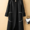 French Black Peter Pan Collar Button Woolen Coats Winter ML2760