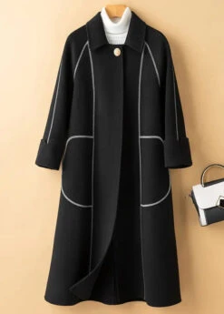 French Black Peter Pan Collar Button Woolen Coats Winter ML2760