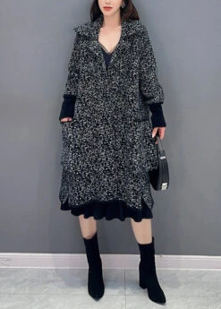 French Black Peter Pan Collar Pockets Mink Hair Knitted Coats Fall ML1509