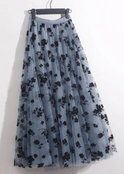 French Blue Floral Elastic Waist Tulle Skirts Summer AS1066 -Ada Fashion French Blue Floral Elastic Waist Tulle Skirts Summer3 074b34f7 a758 4429 91ce 615a07a7435c