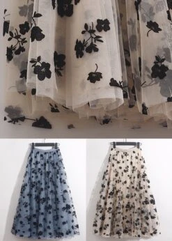 French Blue Floral Elastic Waist Tulle Skirts Summer AS1066 -Ada Fashion French Blue Floral Elastic Waist Tulle Skirts Summer5 dc587a57 7a81 4e48 8655 c46a173e74ca