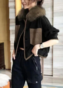 French Blue Fur Collar Button Patchwork Cotton Coats Winter LY9704 -Ada Fashion French Blue Fur Collar Button Patchwork Cotton Coats Winter5