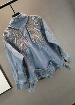 French Blue Peter Pan Collar Embroideried Patchwork Tassel Cotton Denim Coat Long Sleeve LY5262 -Ada Fashion French Blue Peter Pan Collar Embroideried Patchwork Tassel Cotton Denim Coat Long Sleeve4