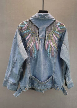 French Blue Peter Pan Collar Embroideried Patchwork Tassel Cotton Denim Coat Long Sleeve LY5262 -Ada Fashion French Blue Peter Pan Collar Embroideried Patchwork Tassel Cotton Denim Coat Long Sleeve5